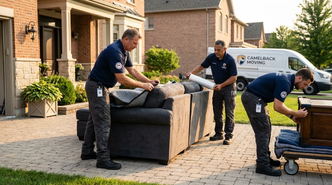 Large estate moving crew wrapping furniture in Okarche, OK