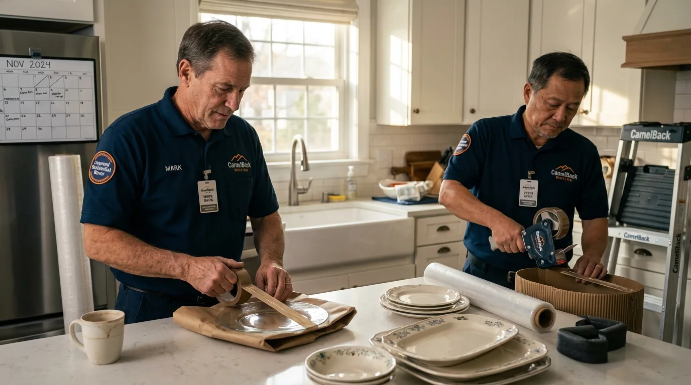 Professional crew packing kitchen dishware in Okarche, OK